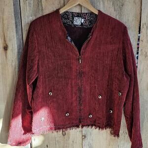 BETS by Canvasbacks Woven Full Zip Shacket Wool Blend Large Red